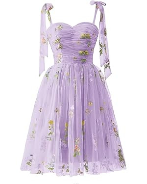 Wchecalino Short Homecoming Dresses 2024 Flower Embroidery Tulle Prom Dress Formal Party Gown for... | Amazon (US)
