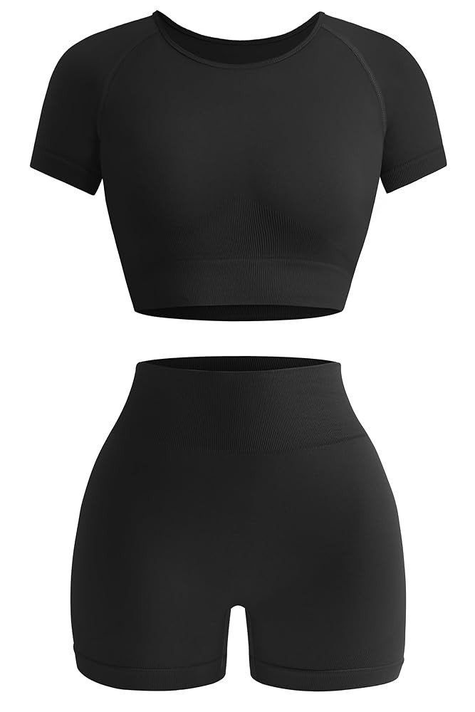 OLCHEE Womens Workout Sets 2 Piece - Seamless Acid Wash Yoga Outfits Shorts and Crop Top Matching... | Amazon (US)