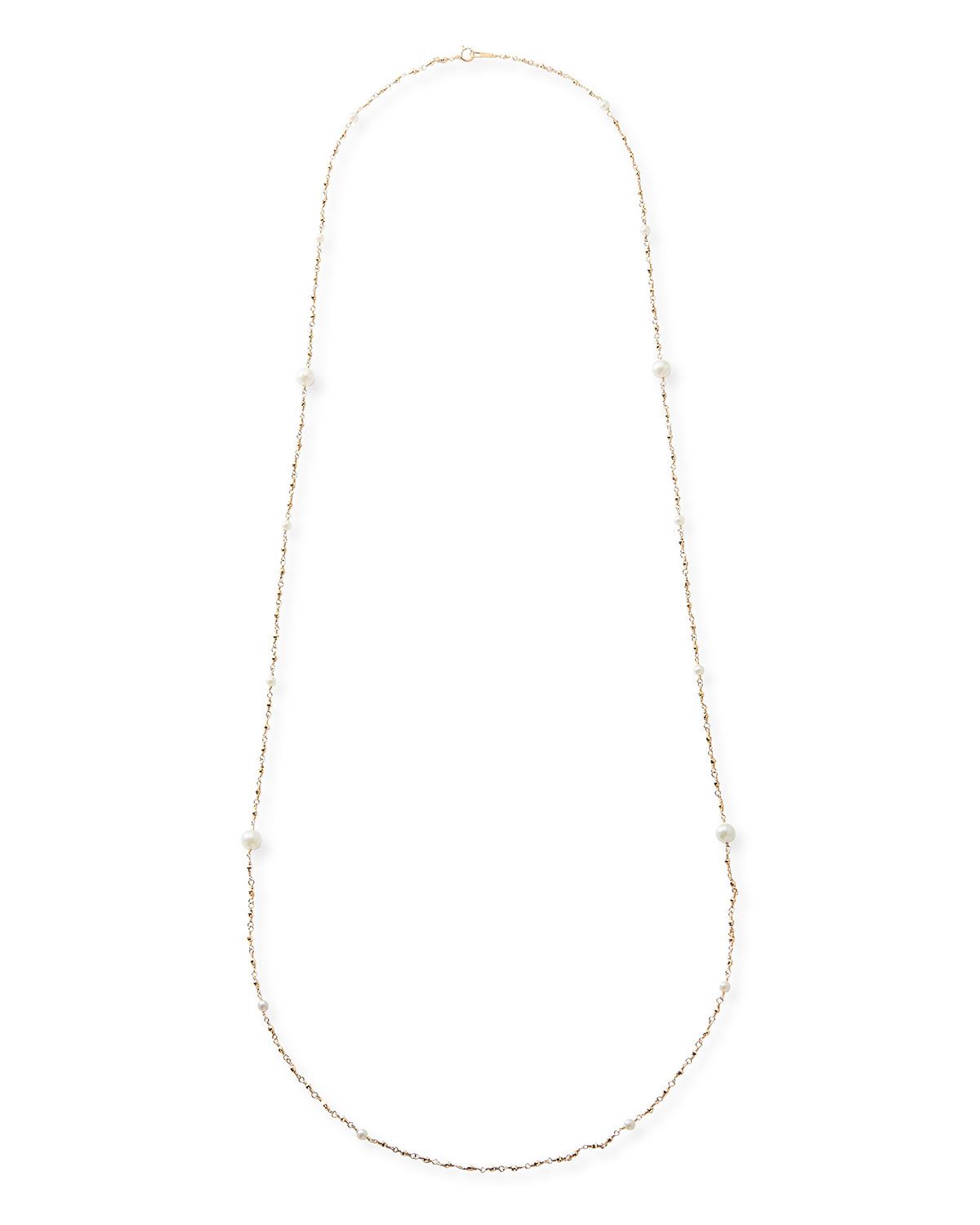 14k Gold Long Wrapped Necklace w/ Akoya Pearls | Neiman Marcus