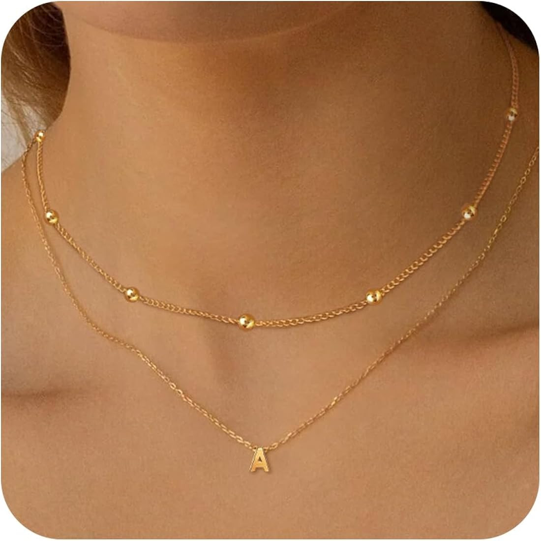 Layered Initial Choker Necklaces for Women, 14K Gold Letter Pendant Layering necklace 26 Capital ... | Amazon (US)
