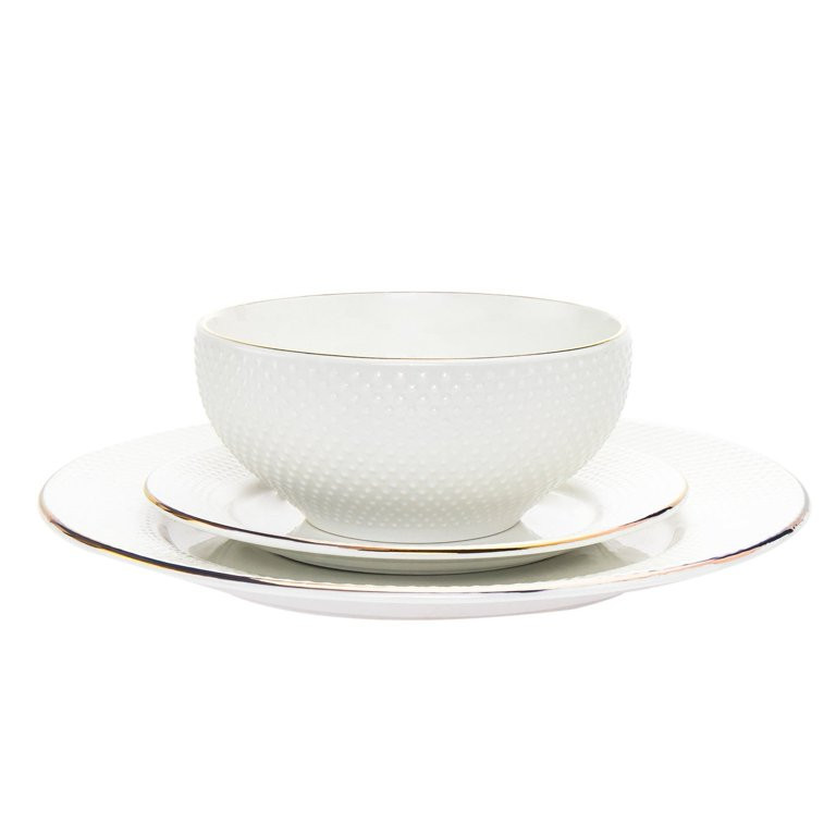 Pique Gold Rim Porcelain 18 Piece Dinnerware Set, Service For 6 | Walmart (US)