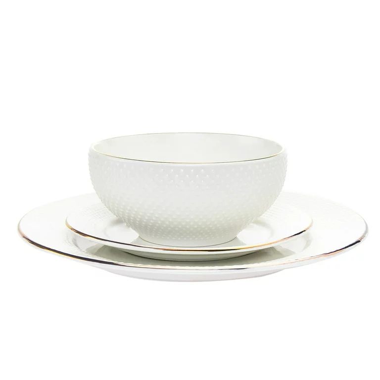Pique Gold Rim Porcelain 18 Piece Dinnerware Set, Service For 6 | Walmart (US)
