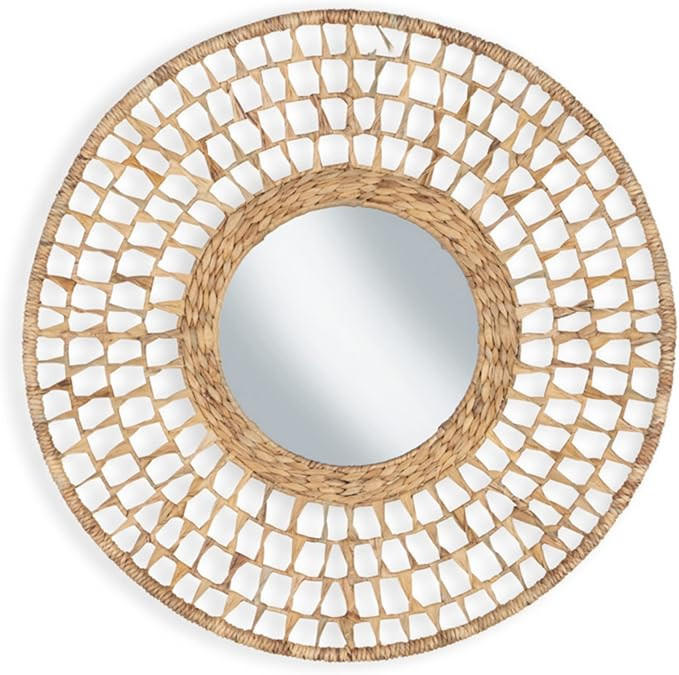 Signature Design by Ashley Deltlea 32" Bohemian Round Wall Mounted Accent Mirror, Light Brown | Amazon (US)