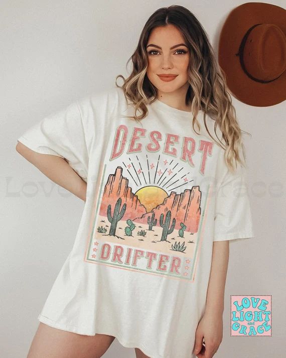Desert Tshirt Boho Graphic Tee Hippy Shirt Vintage Style Shirts for Women Summer T-Shirt Road Tri... | Etsy (US)