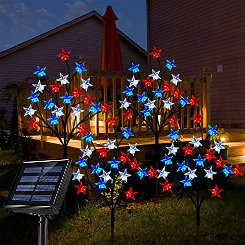 Solar 4th of July Decorations Outdoor Lights, 4-in-1 8 Modes Red White and Blue Star Stake Lights, Waterproof Solar Patriotic Decorations Outdoor for Fouth of July Memorial Day Yard Pathway Grave | Amazon (US)