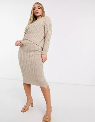 Femme Luxe cable knitted sweater and midi skirt in biscuit | ASOS (Global)