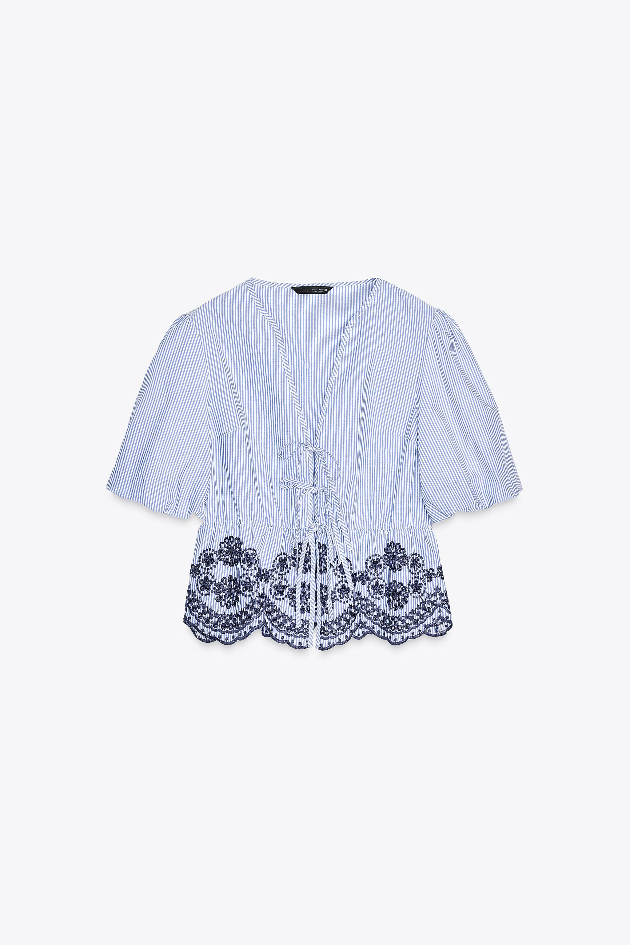 STRIPED EMBROIDERED TOP | Zara US