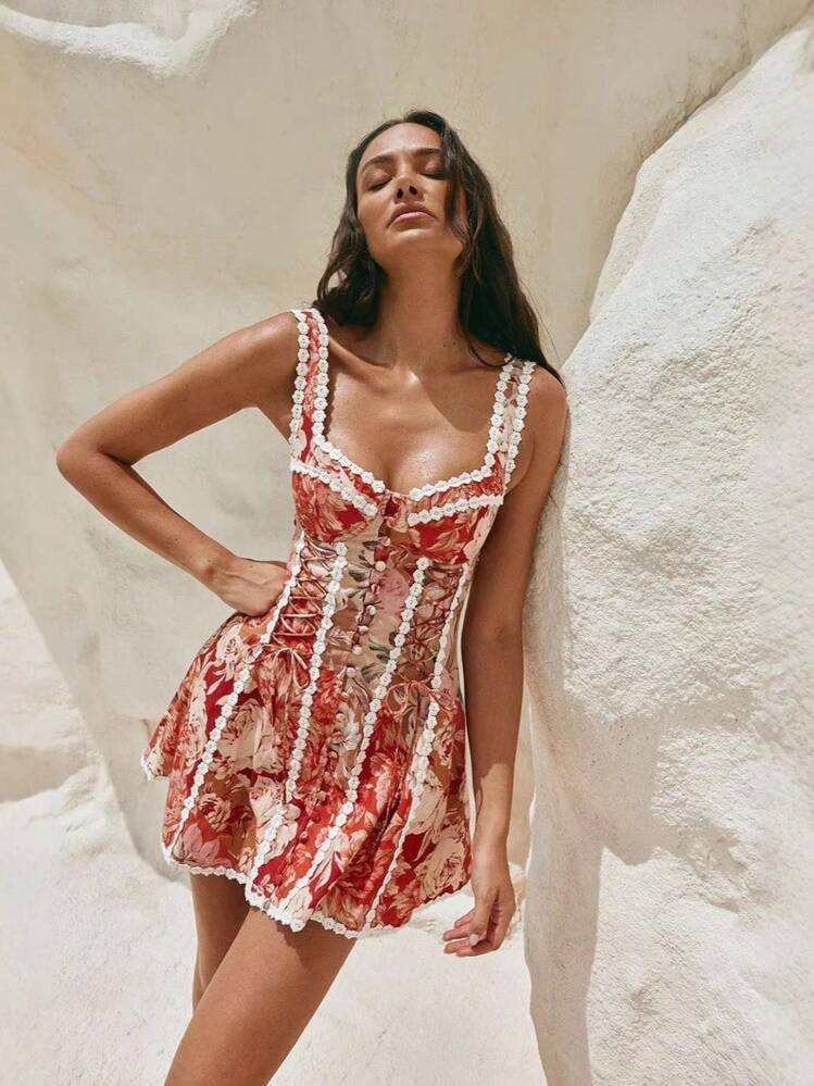 Elegant Summer Dress For Women, Women's Bohemian-Style Printed Mini Spaghetti-Strap Dress, Summer... | SHEIN