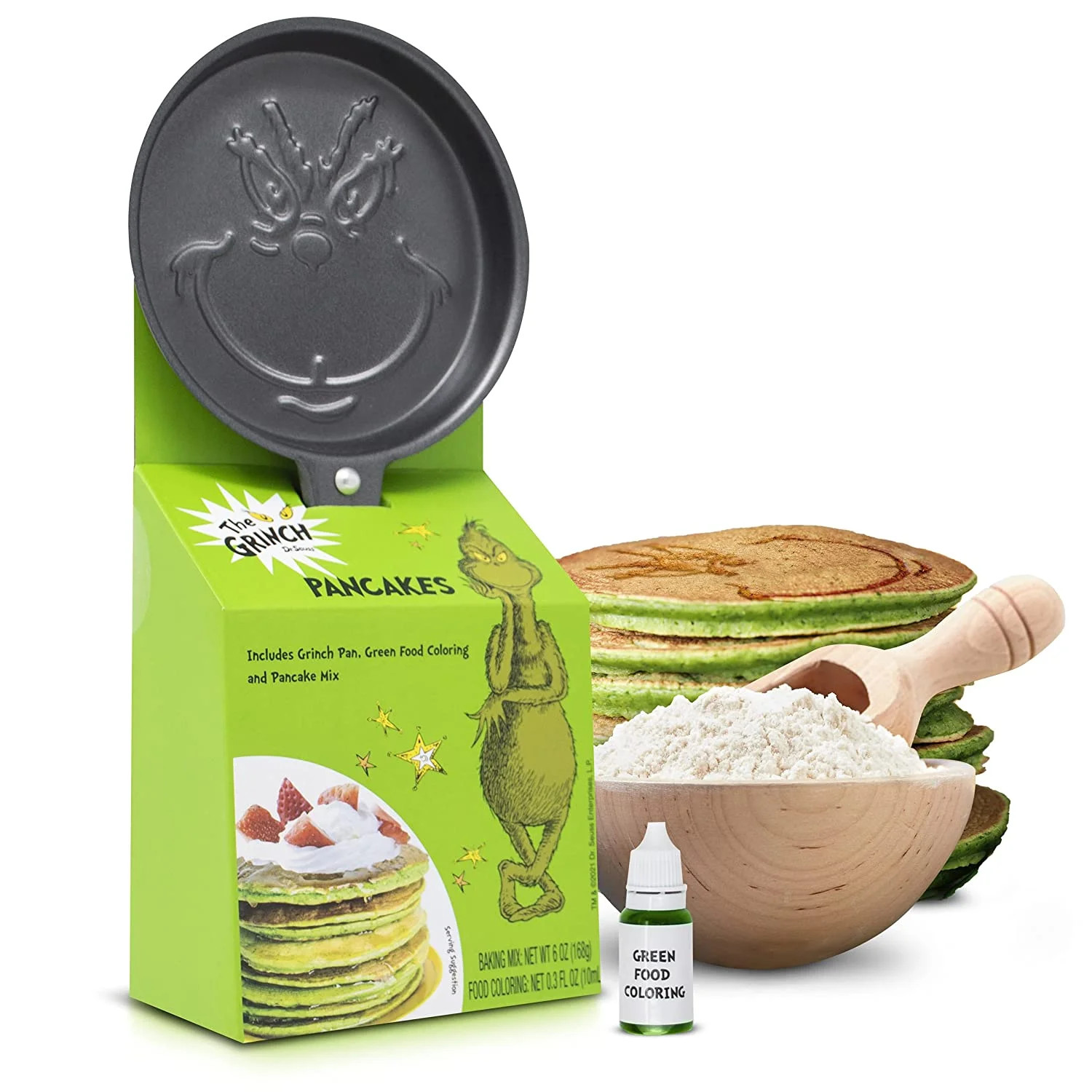 Dr. Seuss The Grinch Holiday round pancake pan with pancake mix  and .03 oz of Green Coloring Inc... | Walmart (US)