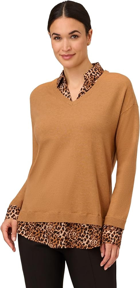 Adrianna Papell Women's Printed Woven Collar Twofer | Amazon (US)