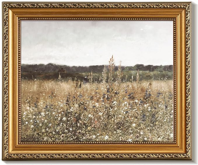uniro Vintage Gold Framed Wall Art for Home Decor, Farmhouse Wall Decor Wildflower Field Landscap... | Amazon (US)