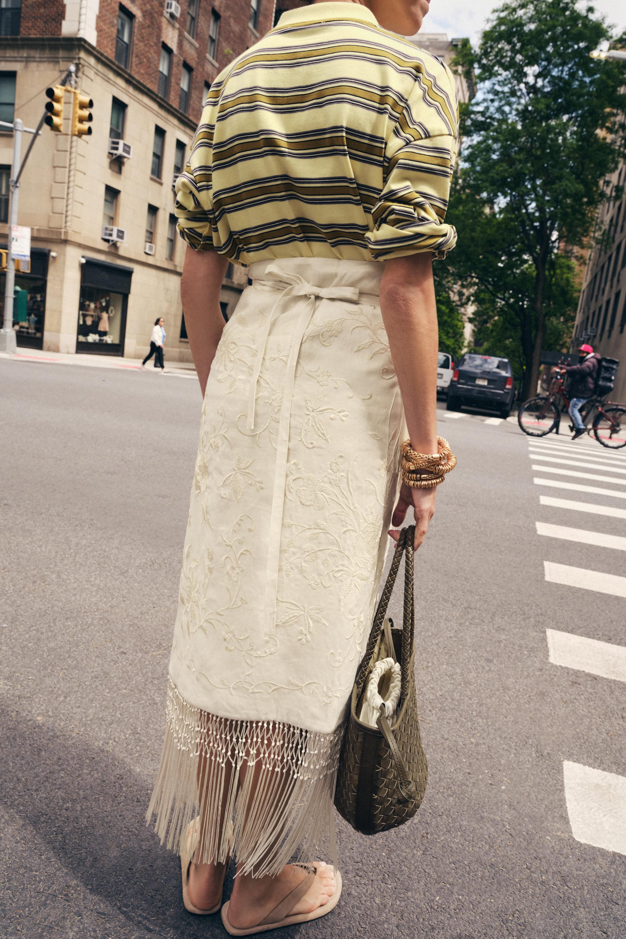 ZW COLLECTION 100% LINEN EMBROIDERED MIDI SKIRT | Zara US