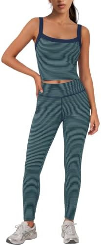 Panadila Womens Striped Workout Set 2 Piece Yoga Set Tank Tops and Leggings | Spaghetti Strap Tan... | Amazon (US)