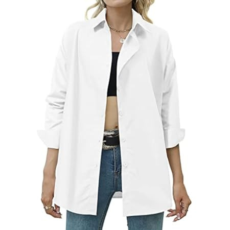 Womens Dressy Blouses Tops, Casual Long Sleeve Loose Fit Button Down Shirts | Amazon (US)
