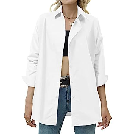 Womens Dressy Blouses Tops, Casual Long Sleeve Loose Fit Button Down Shirts | Amazon (US)