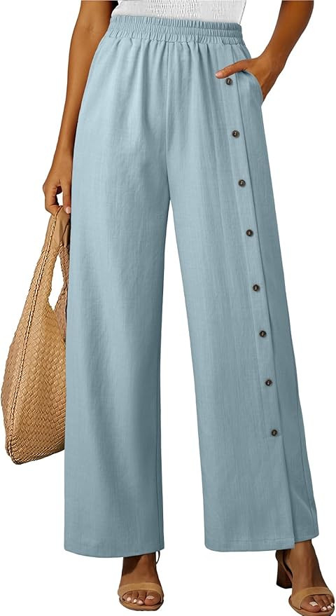 EVALESS Womens Wide Leg Pants Summer Casual Baggy Elastic High Waisted Palazzo Beach Vacation Sla... | Amazon (US)