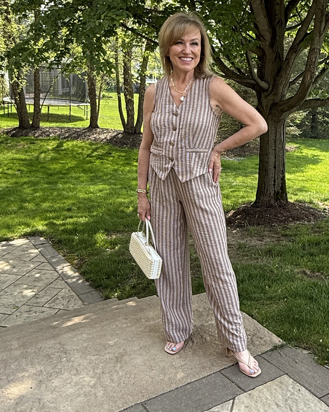 Who doesn’t love a linen set, especially a menswear best and pants look. 

I’ve had my set for a while, so I’ve linked to several similar sets in different price points. It’s a great summer look that you can wear all season. Perfect for travel, graduations parties, showers and more.