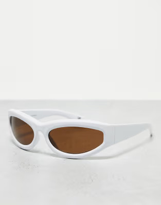 ASOS DESIGN wrap visor sunglasses with beveling in white | ASOS (Global)