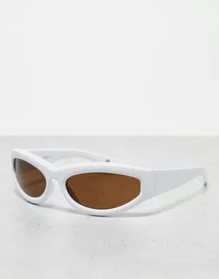 ASOS DESIGN wrap visor sunglasses with beveling in white | ASOS (Global)