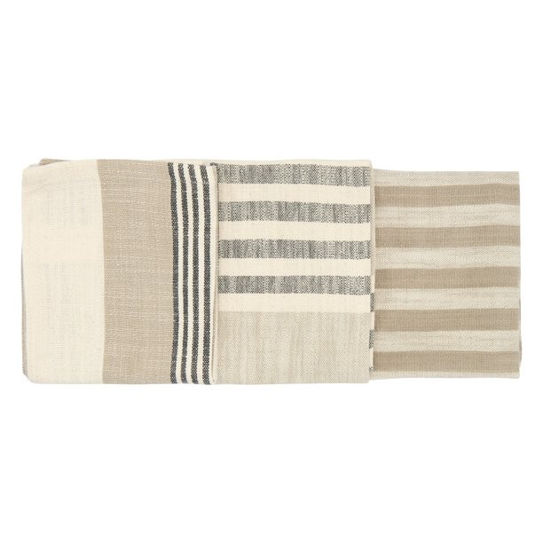 Creative Co-Op Tan & Grey Striped Cotton Tea Towels (Set of 3 Pieces) | Walmart (US)
