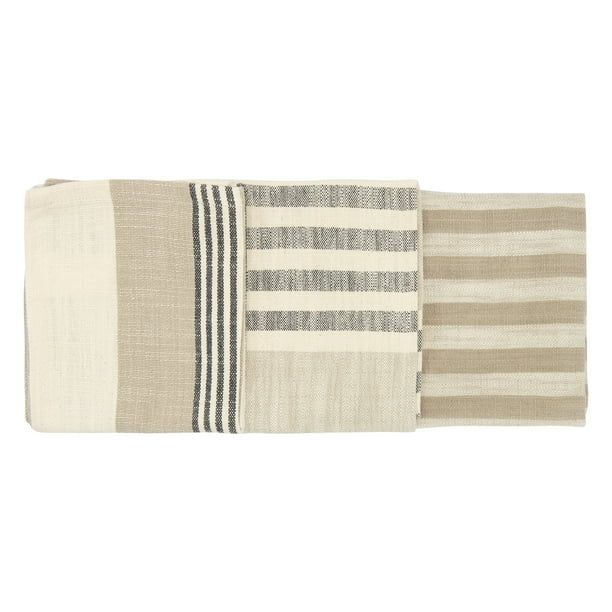 Creative Co-Op Tan & Grey Striped Cotton Tea Towels (Set of 3 Pieces) | Walmart (US)