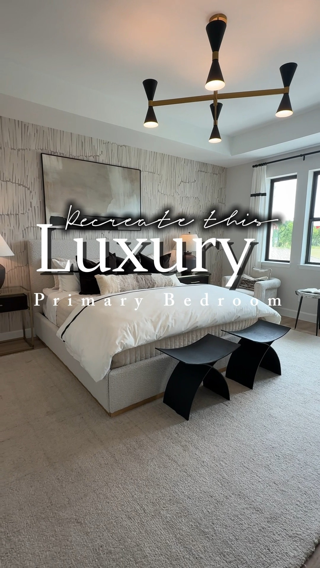 Recreate this contemporary neutral primary bedroom! Warm tones mixed with black accents. 

#LTKHome