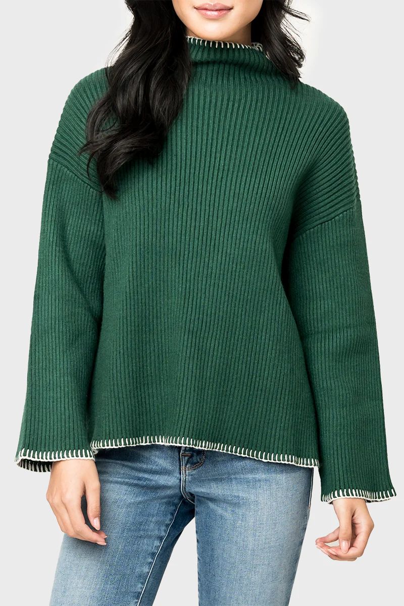 Funnel Neck Whipstitch Tunic Sweater | Gibson