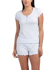 2pc Ribbed Stripe Cap Sleeve Henley Neck Top And Shorts Pajama Set | Marshalls