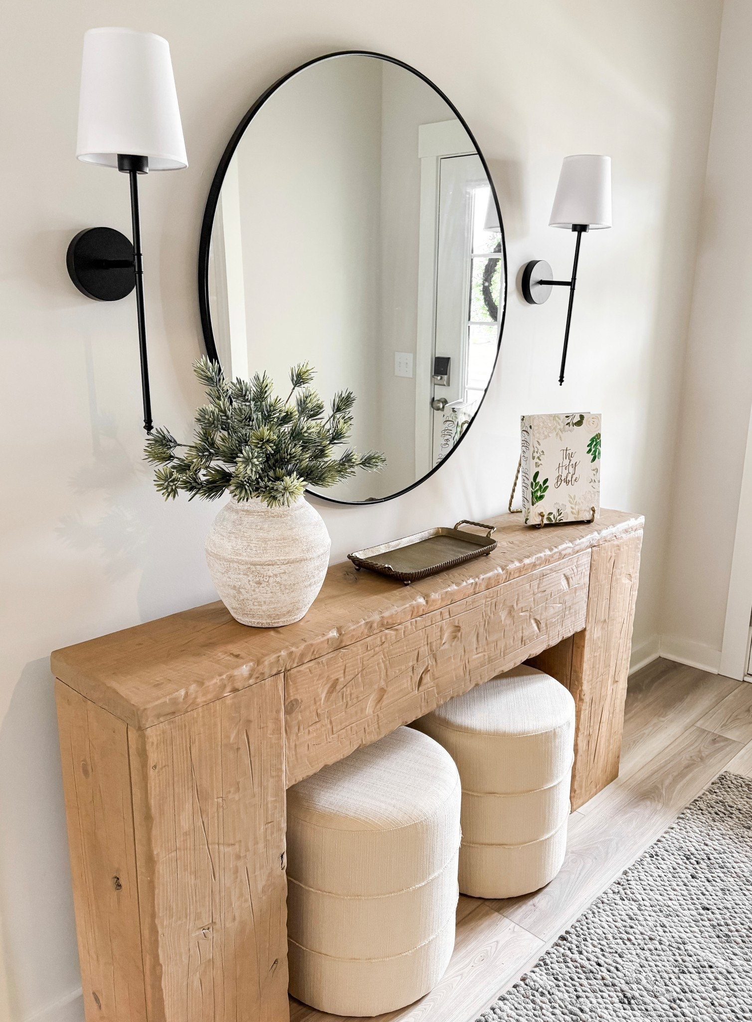 Simple and beautiful entryway decor!! So in love with these battery operated sconces too! 

#LTKHome