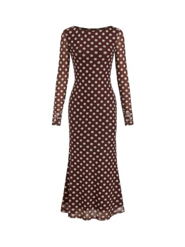 CIDER Floral Wedding Guest Dress for Women Mesh Long Sleeve Maxi Dress | Amazon (US)
