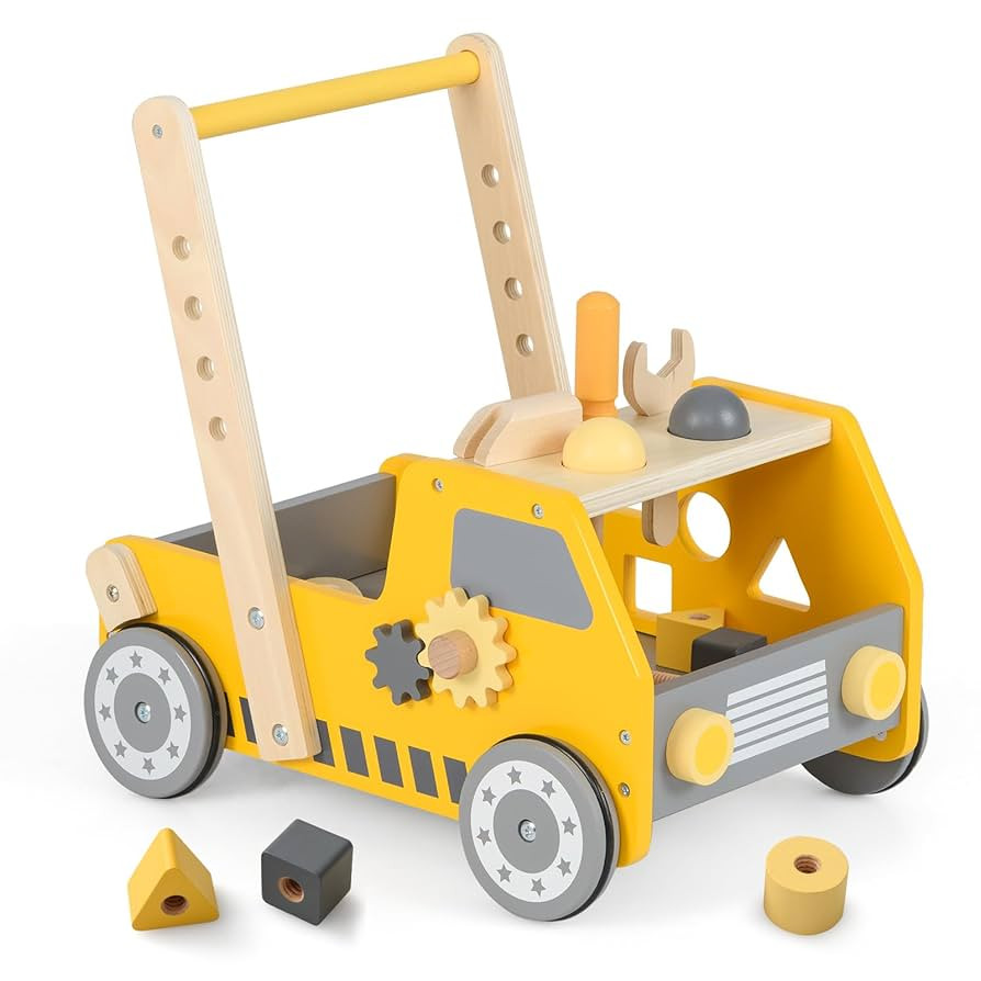 HONEY JOY Baby Push Walker, Adjustable Speed Baby Walker, Wooden Toy Tool Bench & Car Walker w/Sh... | Amazon (US)