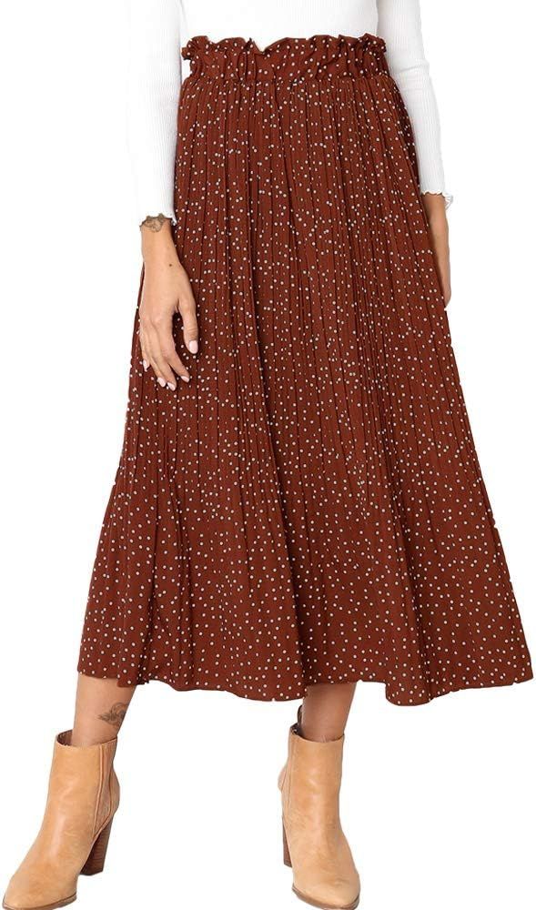 Womens High Waist Polka Dot Pleated Skirt Midi Maxi Swing Skirt with Pockets | Amazon (US)