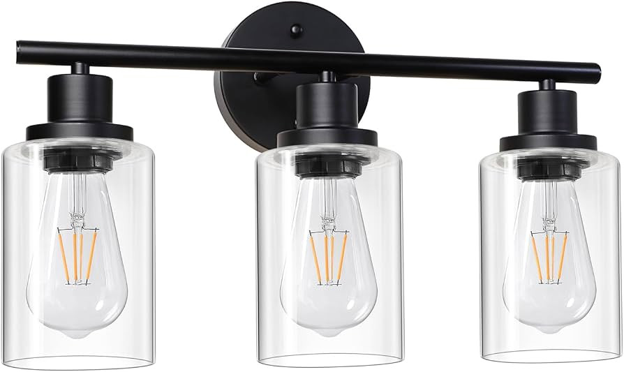Unicozin Modern Bathroom Light Fixtures, 3 Light Vanity Lights, Black Wall Lamp with Clear Glass ... | Amazon (US)