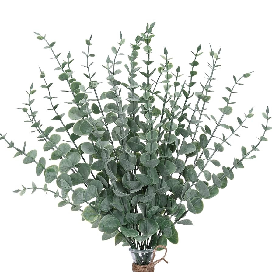 CEWOR 24pcs Eucalyptus Stems Artificial Eucalyptus Leaves Fake Greenery Branches Fake Flowers for... | Amazon (US)
