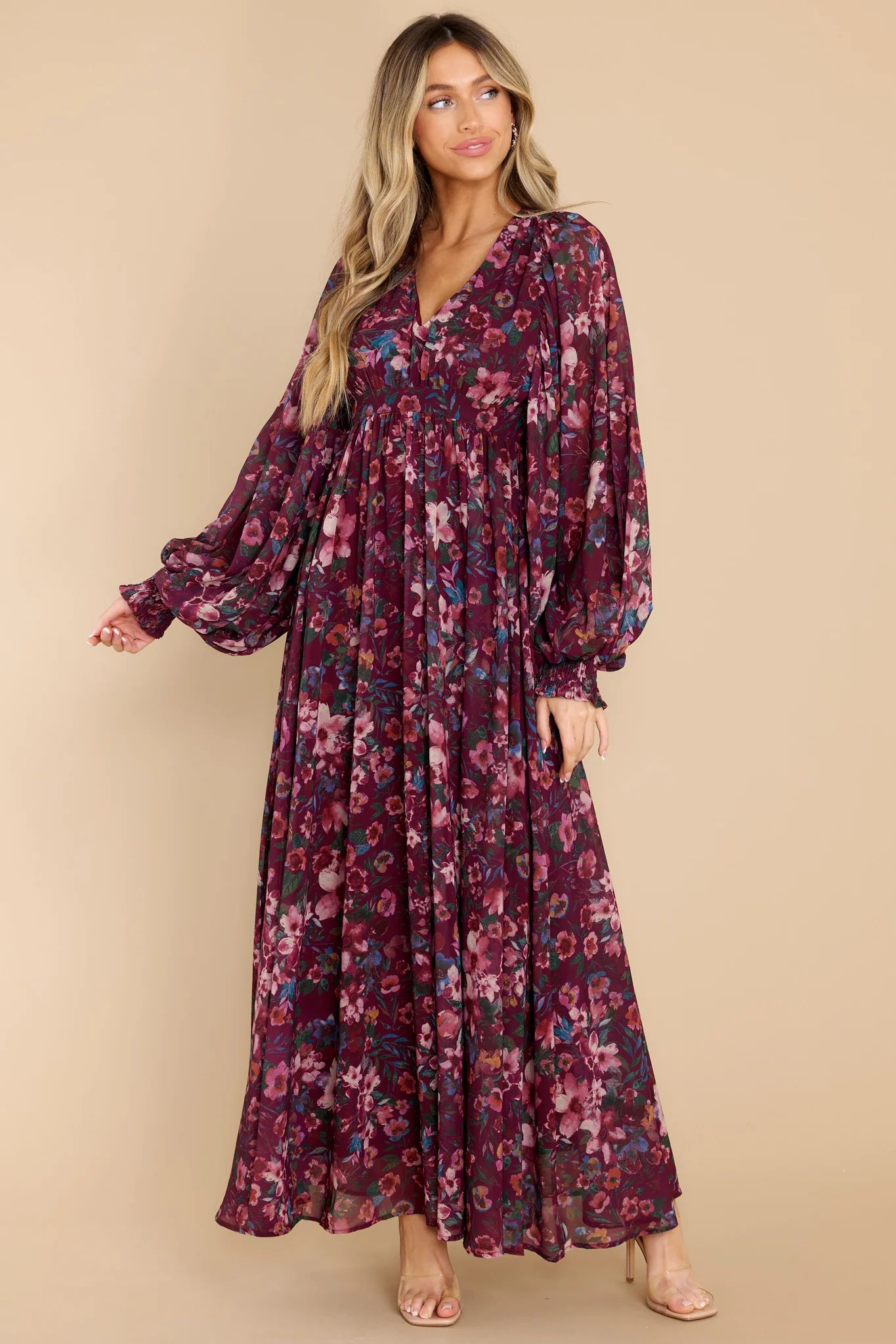 Deep Soul Burgundy Floral Print Maxi Dress | Red Dress 