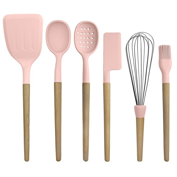 Country Kitchen 6 pc Non Stick Silicone Utensil Baking Set with Rounded Wooden Handles for Cookin... | Amazon (US)