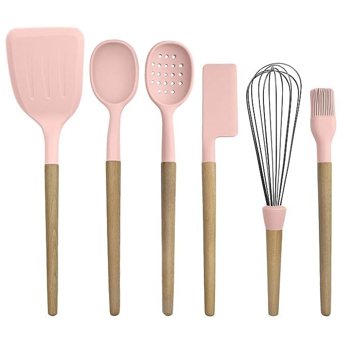 Country Kitchen 6 pc Non Stick Silicone Utensil Baking Set with Rounded Wooden Handles for Cookin... | Amazon (US)