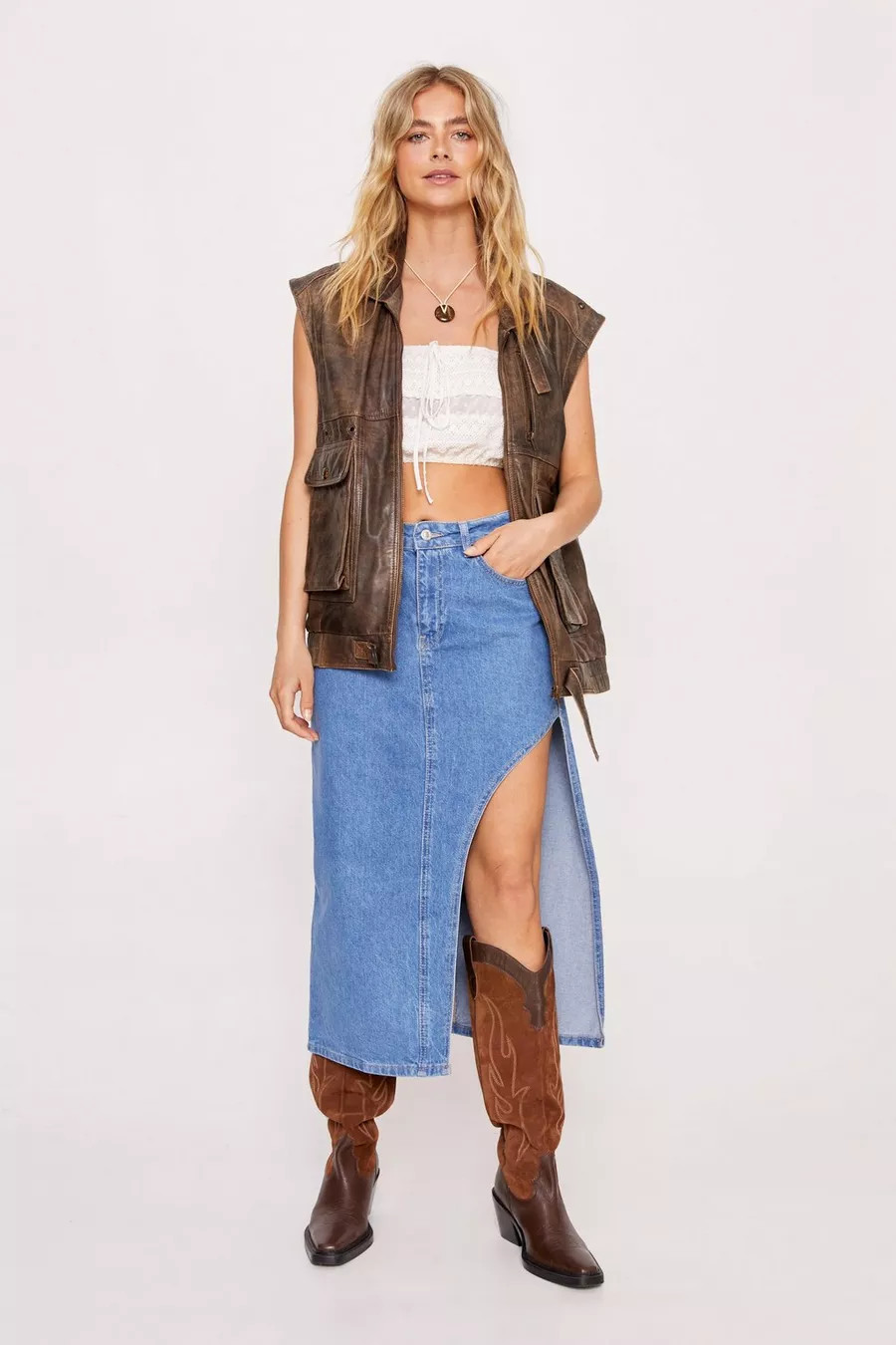 Side Split Denim Midi Skirt | Nasty Gal (US)