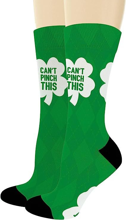 Green Shamrock Socks Can't Pinch This St Patrick's Day Socks 4 Leaf Clover Socks Novelty Crew Soc... | Amazon (US)