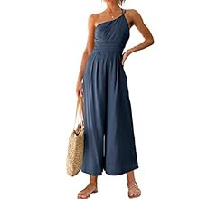 ANRABESS Women's Summer Straps One Shoulder Pleated High Waist Casual Wide Leg Jumpsuit Romper wi... | Amazon (US)
