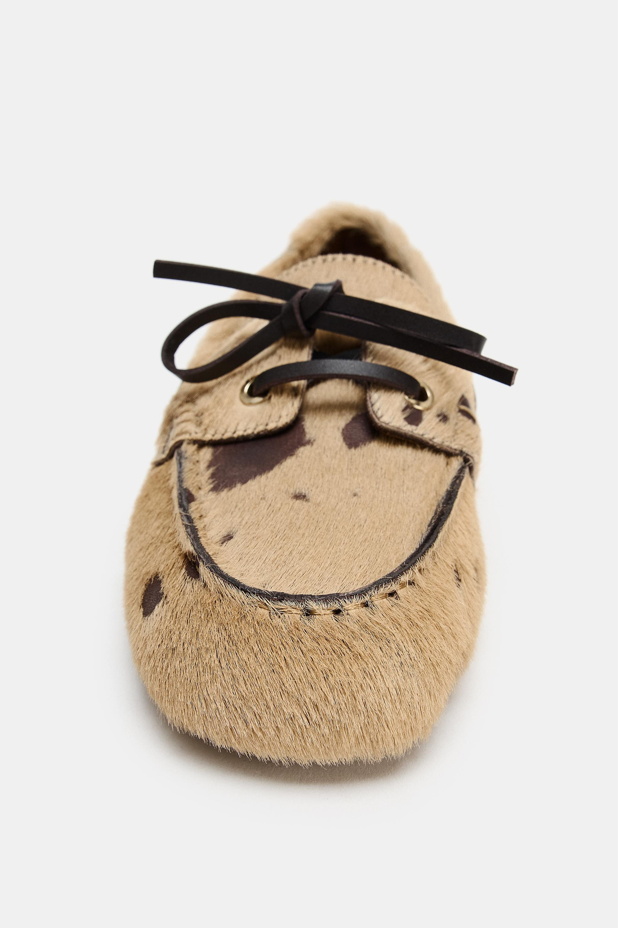 LEATHER LOAFERS WITH ANIMAL PRINT SHEEPSKIN | Zara UK
