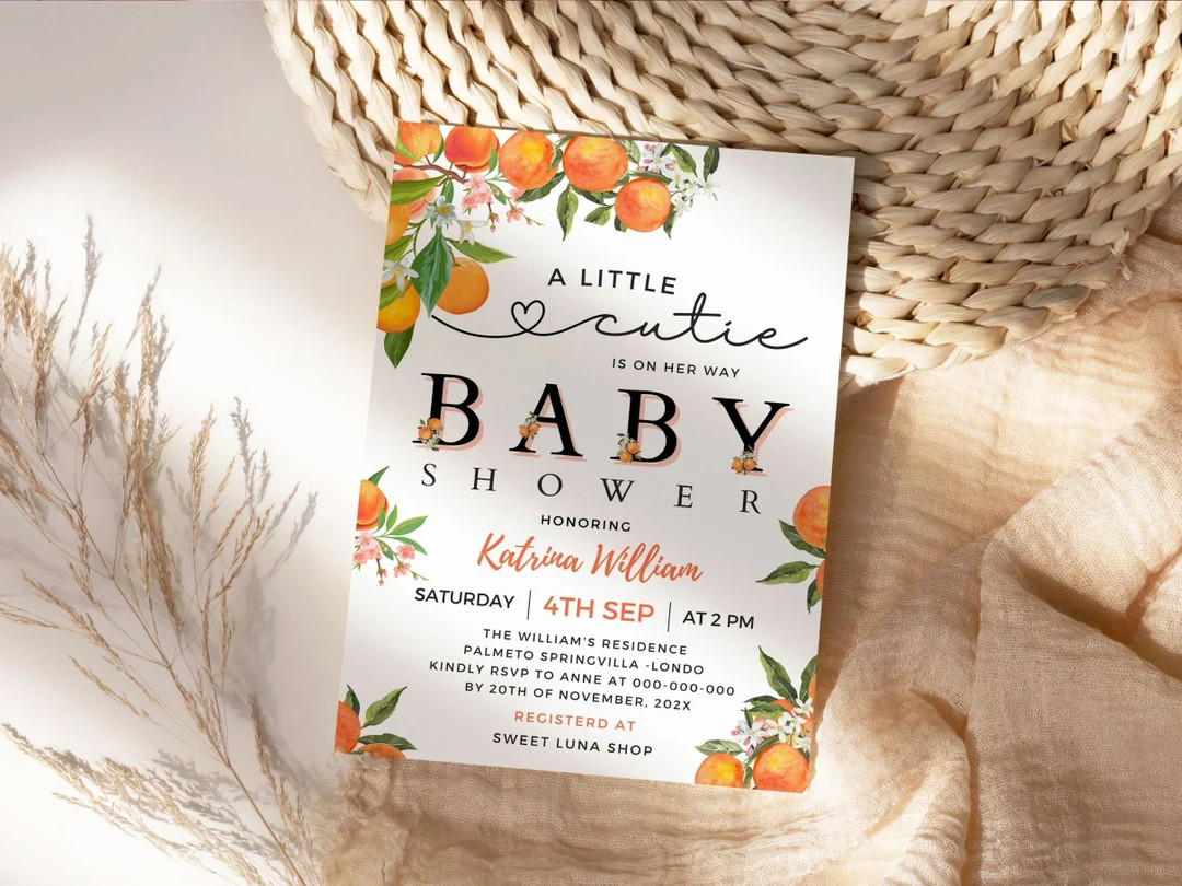 Editable A Little Cutie is on the Way Greenery Orange Gender Neutral Couples Baby Shower Invitati... | Etsy (US)