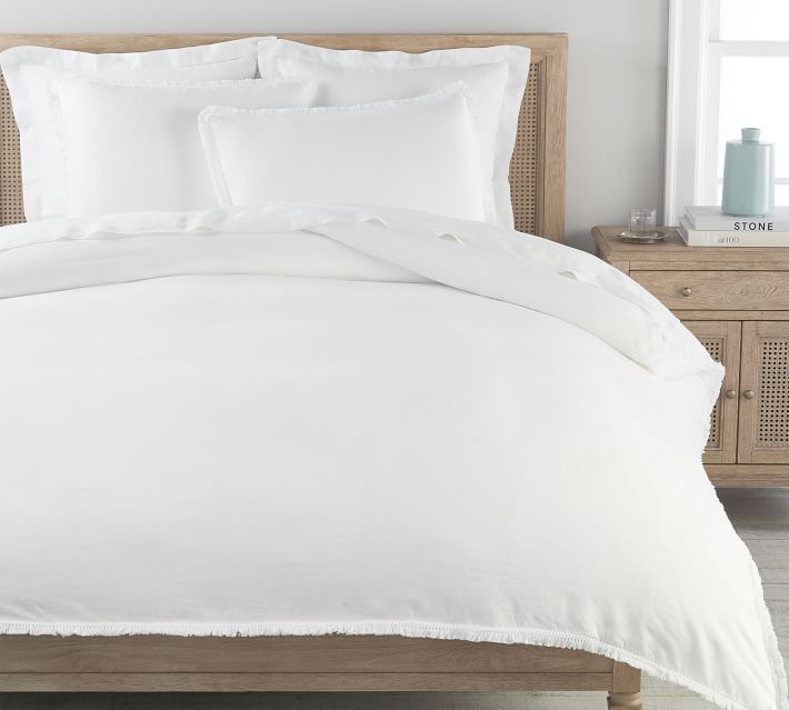 Belgian Flax Linen Crochet Fringe Duvet Cover & Shams - White | Pottery Barn (US)