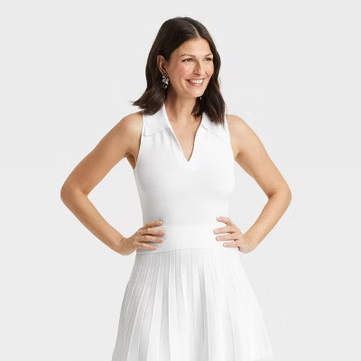 Women's Polo Collar Pullover Sweater Tank - A New Day™ White XL | Target