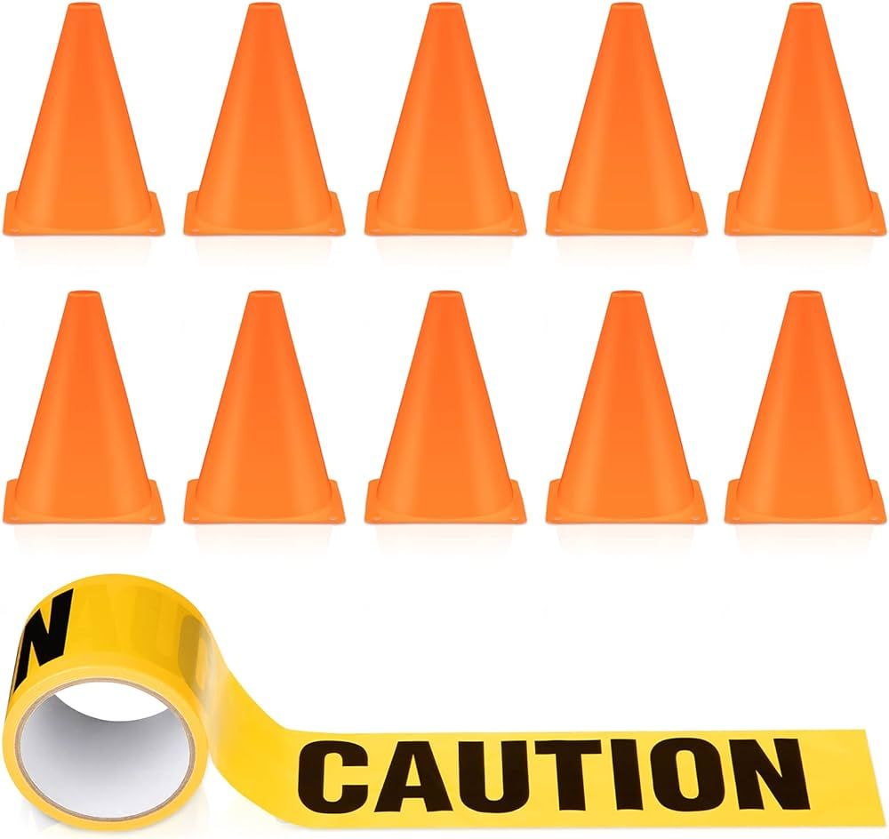 11 Pieces Construction Birthday Party Supplies Plastic Traffic Cones and Caution Tape Safety Road... | Amazon (US)