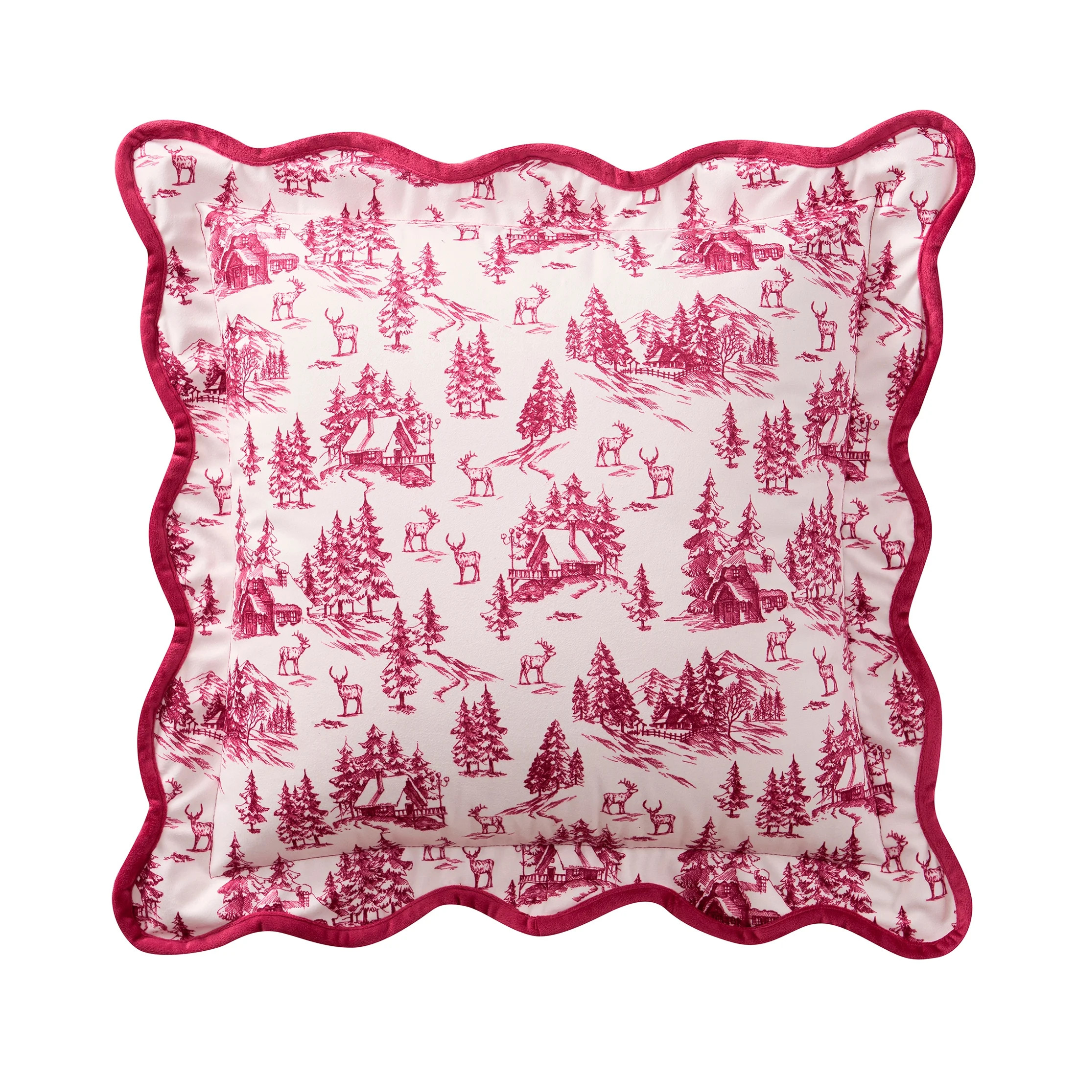 My Texas House 18" x 18" Red/Ivory Forest Toile Velvet Decorative Pillow Cover | Walmart (US)