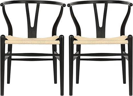 VODUR Wishbone Chair Natural Solid Wood Dining Chair/Hans Vegner Y Chair Rattan and Wood Accent A... | Amazon (US)