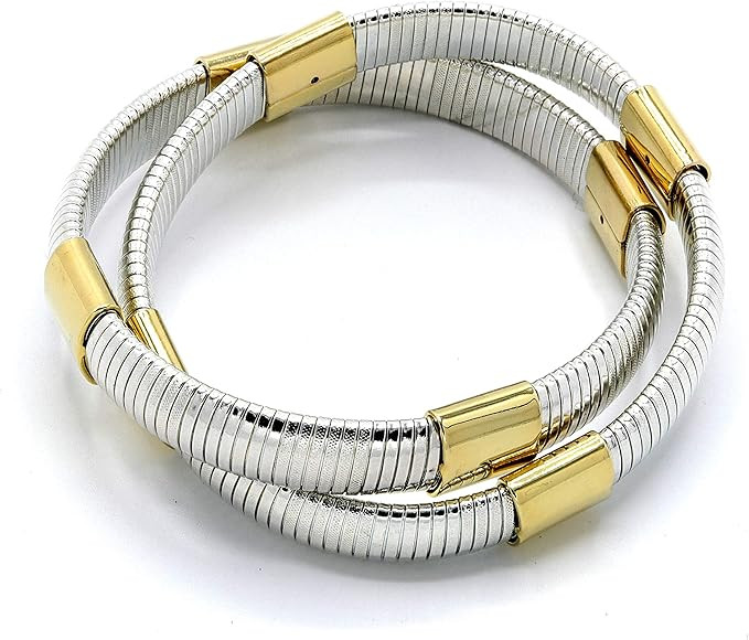 Marshal Metal Fashion Bracelet Omega Chain Polished Stretch Double Cobra Bracelet | Amazon (US)