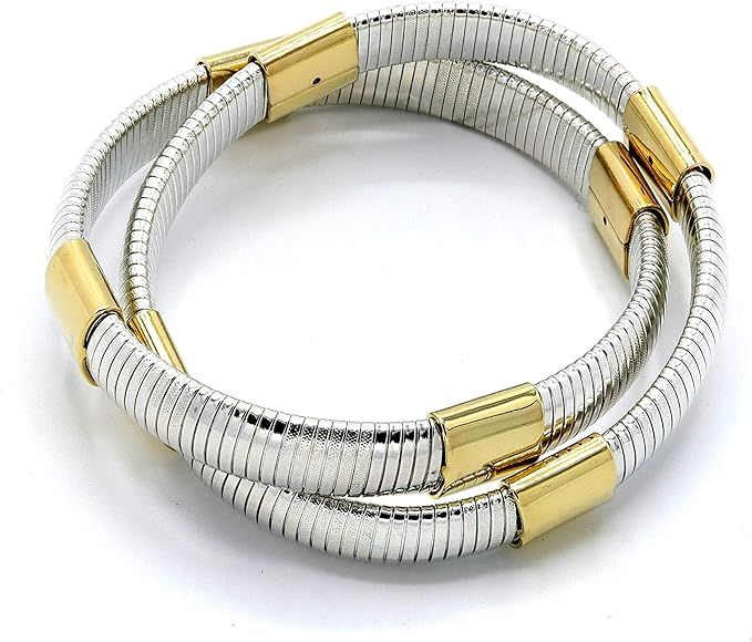 Marshal Metal Fashion Bracelet Omega Chain Polished Stretch Double Cobra Bracelet | Amazon (US)