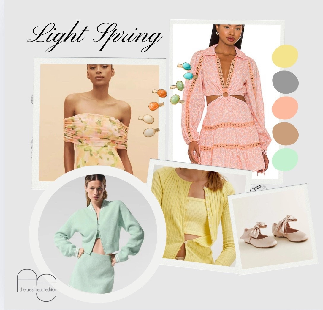 Light Spring is fresh, delicate, and full of warmth. You shine in light, warm pastels like peach, coral, and mint. Keep things airy and avoid dark, heavy colors or overly cool tones that can feel harsh. This guide is full of soft, glowing pieces that match your natural radiance.